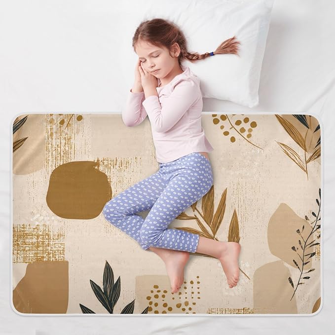 Waterproof Bed Pad Reusable Changing Pad Toddler Mattress Protector Large Pee Pad Baby Diaper Pad Soft Washable Liner Vintage Boho Brown Plant