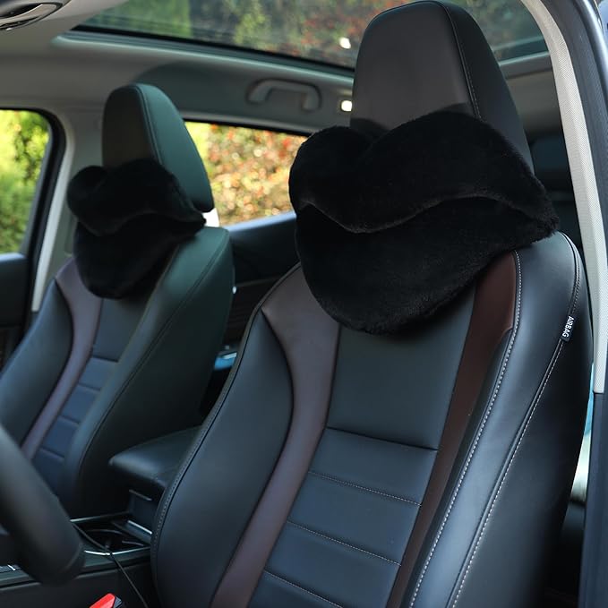 Sexysamba 2 Pack Lip Shaped Car Headrest Pillow, Comfortable Soft Head Rest Cushion Kawaii Car Accessories Cute Car Neck & Seat Pillow for Driving Travelling Office Home Decor - Black Lip