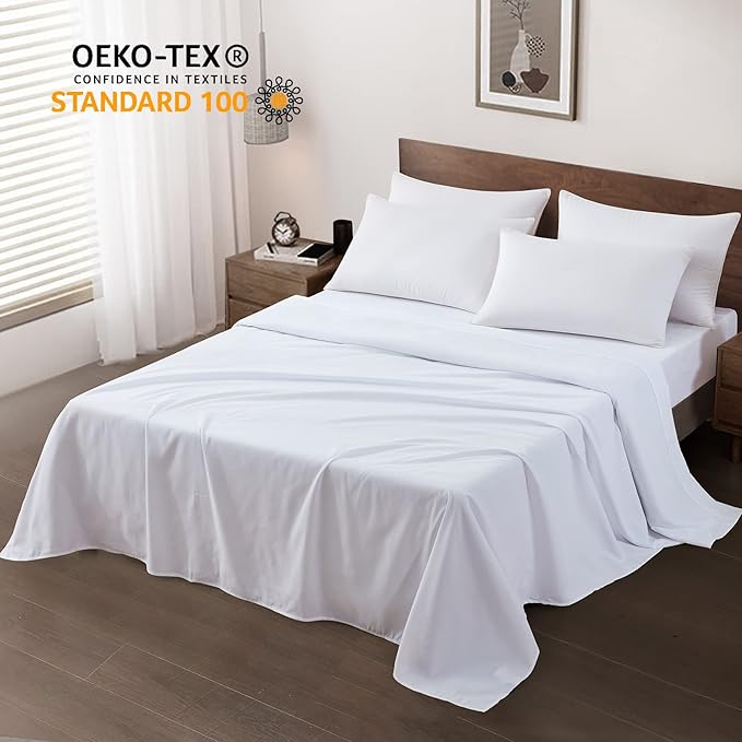 Maple&Stone Full Flat Sheet 6 Pack,Premium Soft & Breathable,Brushed Microfiber Fabric,Anti-Shrinkage & Non-Fading,Bulk Flat Sheets Only Full Size (White)