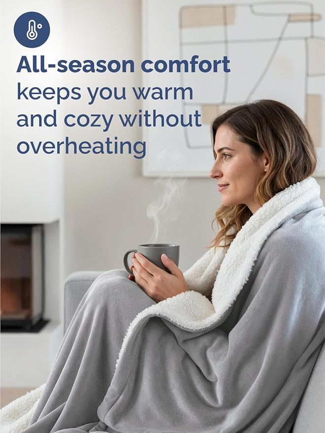 Sherpa Fleece Blanket Queen Size - Reversible Sherpa Fleece Queen Blanket - Super Soft Double Sided for Bed, Sofa, Couch - Thick, Warm, Fuzzy & Plush - Luxurious Bedding for Winter - Grey, 90" x 90"