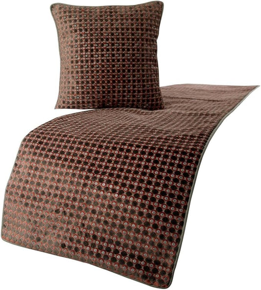 HomeCentric Grey Bed Runner & Scarf, Queen Size 74"x18", Velvet with Sequins Embroidery - Ditto Dots