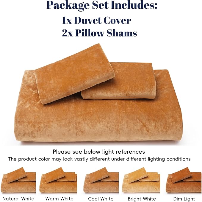 PHF Truly Velvet Duvet Cover Set King Size, 3pcs Ultra Soft Breathable Comforter Cover Set, Luxury Cozy Flannel Duvet Cover with Pillow Shams Bedding Collection, 104" x 90", Brown Sugar