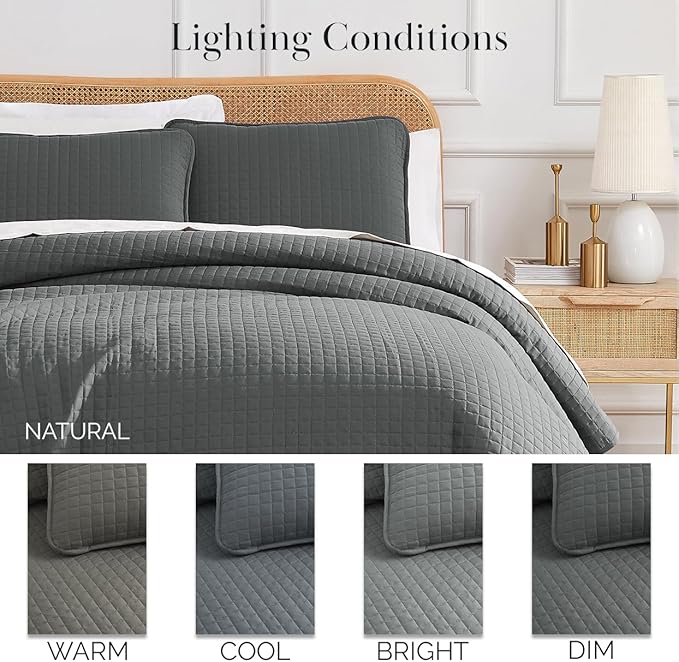 Southshore Fine Living, Inc. Oversized Quilt King Size Set, Grey Bed Spread King Size/California with 2 Matching Pillow Shams, Soft Microfiber Quilted Comforter Coverlet, Easy Care, Slate Grey