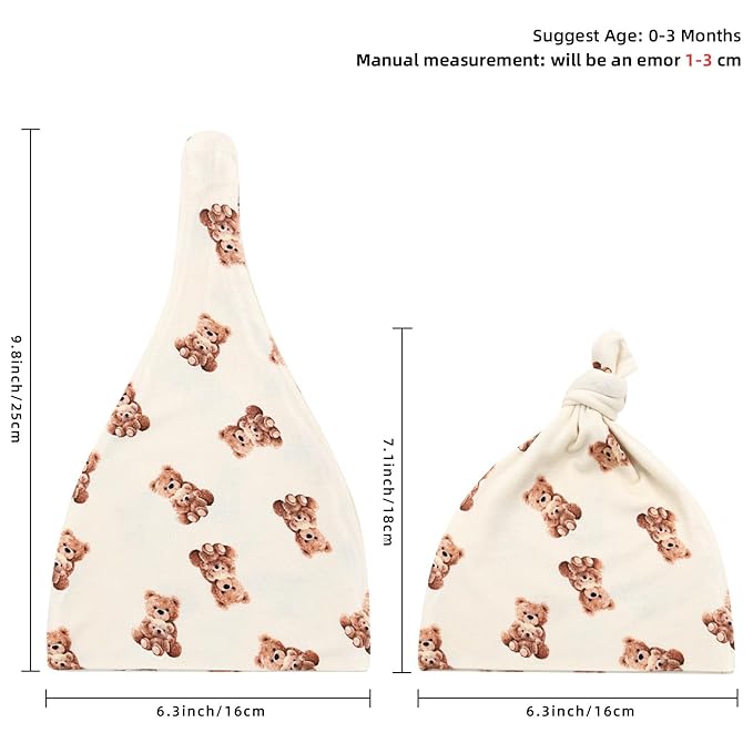 LifeTree Muslin Swaddle Blankets, Muslin Baby Swaddle Blanket and Hat Set with Birth Announcement Card, Newborn Unisex Receiving Blankets Bear Pattern