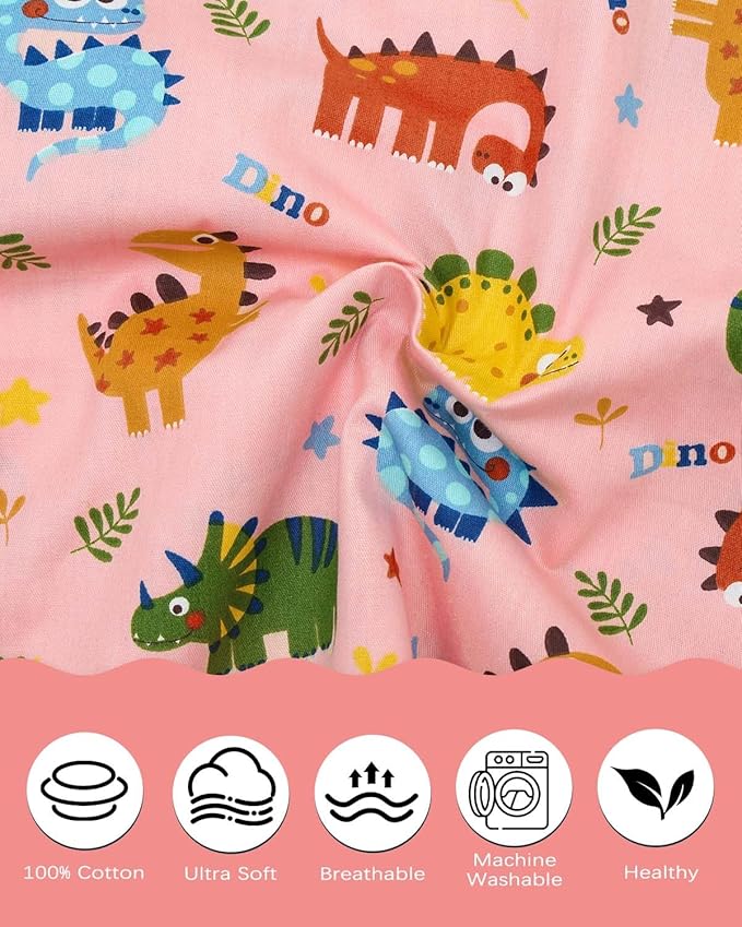 ALVABABY Toddler Pillowcases 2 Pack Organic Cotton Kids Pillow Cover Fit 13"x 18" or 14"x19" Envelope for Girl Sleepy Travel Elephant Pink Dinosaur 2TPW39A