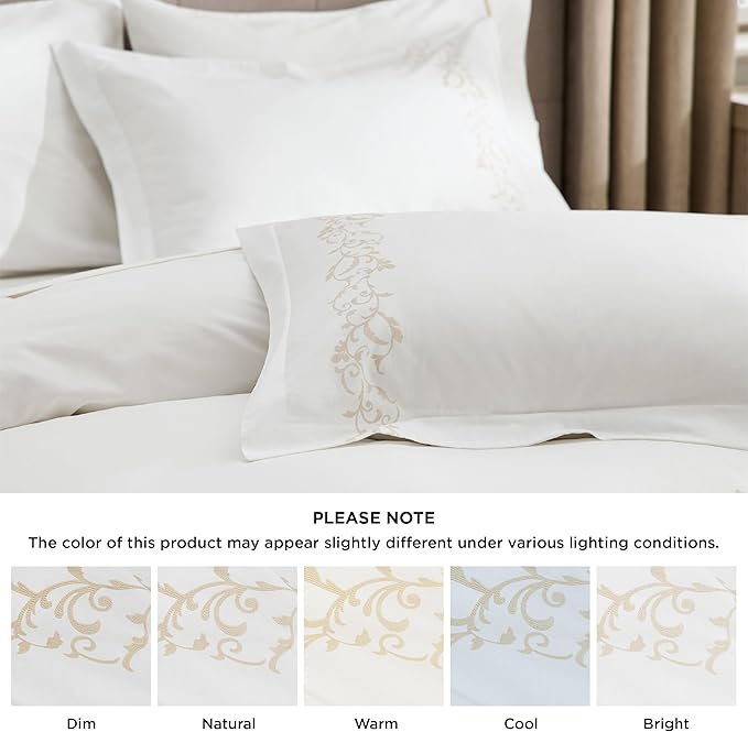 Bedsure Luxury Hotel Duvet Cover King Size, 100% White Cotton Curly Frame Bedding Set, Includes 1 Duvet Cover 104x90 Inches with Zipper Closure & 2 Pillow Shams, Comforter Sold Separately