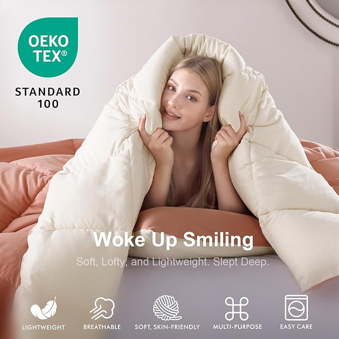 KASENTEX King Comforter Set – Reversible Dual Color – Goose Down Alternative – Ultra-Soft, Lightweight, Machine Washable, Maintain Fluffiness, All Season Warmth (Rose/Beige)
