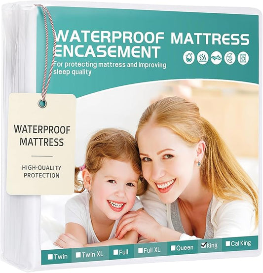 Split King Waterproof Mattress Cover(9 in. Deep) Protector Zippered Soft Breathable Healthy Encasement Great for Dorms Hotel,39"x80"x2
