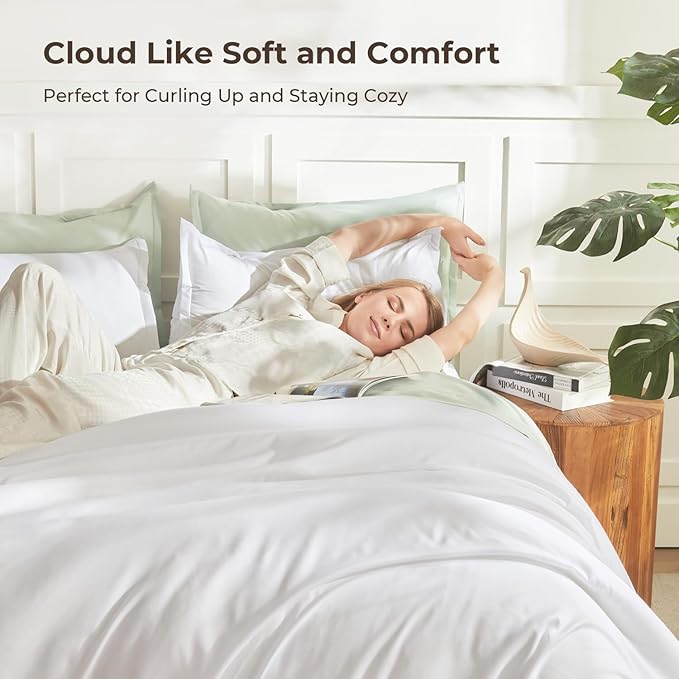 Litanika White Comforter Set Queen Size, 3 Pieces Lightweight Solid Bedding Comforter Set, All Season Fluffy Bed Set (90x90In Comforter & 2 Pillowcases)