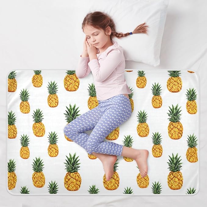 Waterproof Bed Pad Reusable Changing Pad Toddler Mattress Protector Large Pee Pad Baby Diaper Pad Soft Washable Liner White Pineapple