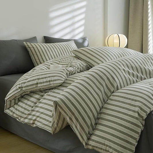 LifeTB Twin XL Comforter Set Retro Striped Comforter Set, 3 Pieces White Grey Stripes Pattern Printed Comforter for All Seasons, Lightweight Striped Bedding Down Alternative Comforter Set Twin XL