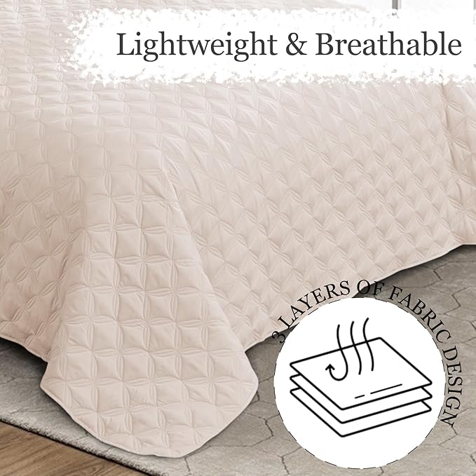 Exclusivo Mezcla Twin Quilt Set, 2 Pieces Lightweight Quilts Soft Quilted Bedspreads Brich Beige Coverlets Bedding Set for All Seasons