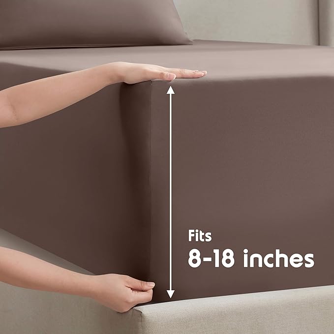 Nestl Split King Sheet Set - 1800 Ultra-Soft Microfiber Bed Sheets - Double Brushed - Deep Pockets - Easy Fit - 5 Piece Set - Bed Sheets & Pillowcases (Split King Size, Chocolate Brown)