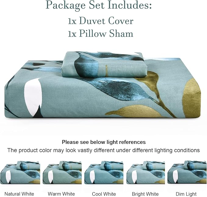 PHF Ultra Soft Floral Duvet Cover Twin Size, Printed Bedding Set 2 Pieces, Comfy Farmhouse Pattern Duvet Cover Set with 1 Pillow Shams, Zipper Closure and 6 Ties, 68"x90", Sage Green Botanical
