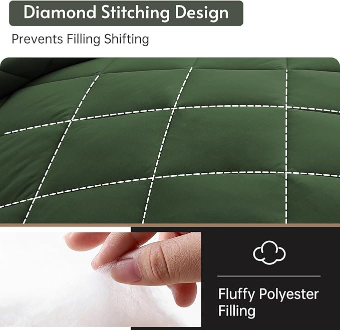 MUXHOMO 7 Pieces California King Comforter Set, Reversible Bed in a Bag Cal King Size, All Season Bedding Set with Comforter, Flat Sheet, Fitted Sheet, Pillowcases & Shams, Dark Green & Light Green