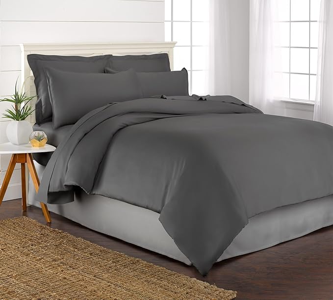 Twin Duvet Cover by Pure Bamboo, 2 Piece Set, Genuine 100% Organic Viscose Derived from Bamboo, Luxuriously Soft and Cooling, 1 Pillowcase (Twin, Charcoal)