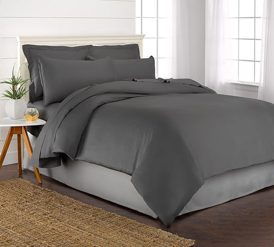 King Duvet Cover by Pure Bamboo, 3 Piece Set, Genuine 100% Organic Viscose Derived from Bamboo, Luxuriously Soft and Cooling, 2 Pillowcases (King, Charcoal)