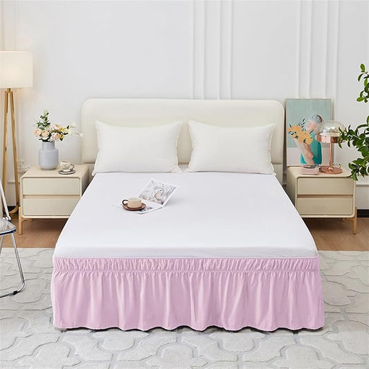 GIBZ Adjustable Wrap Around Ruffled Bed Skirt, Elastic Dust Ruffles Easy Fit Wrinkle & Fade Resistant, Machine Washable, Twin 16" Drop, Light Pink