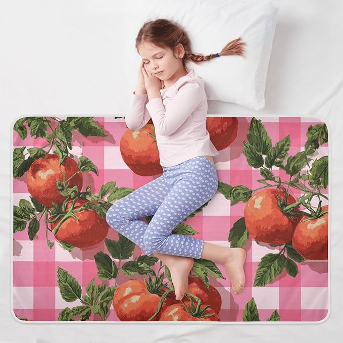 Waterproof Bed Pad Reusable Changing Pad Toddler Mattress Protector Large Pee Pad Baby Diaper Pad Soft Washable Liner Pink Cute Checkered Tomato