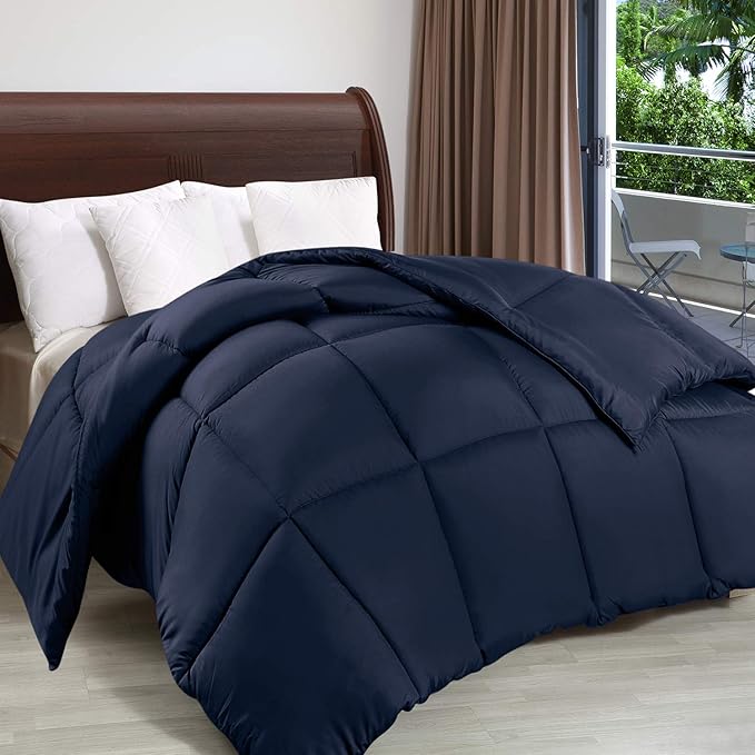 Utopia Bedding Comforter Duvet Insert, Quilted Comforter with Corner Tabs, Box Stitched Down Alternative Comforters Queen Size (Navy)