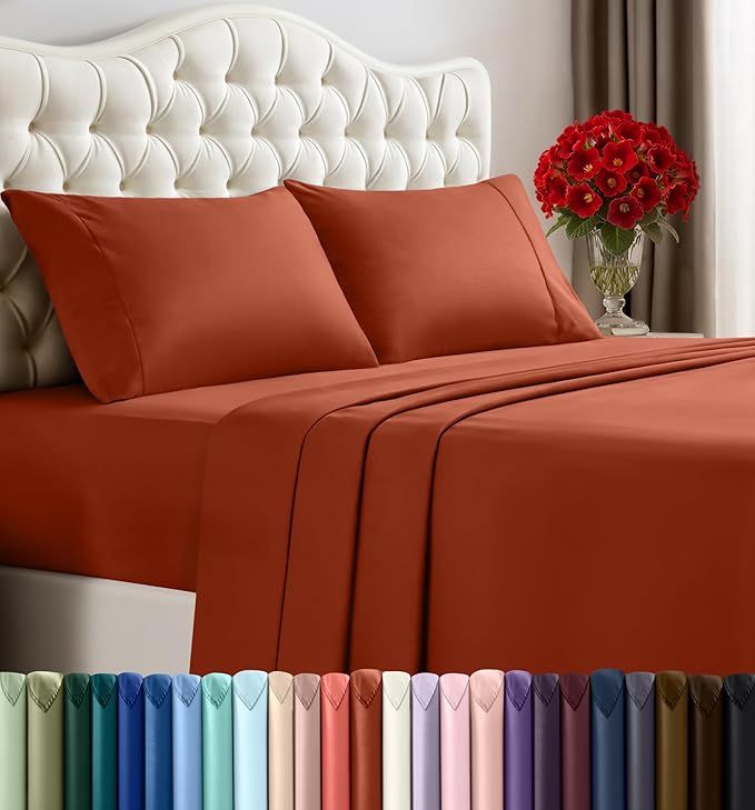 Utopia Bedding King Sheet Set – 4 Piece Bed Sheets for King Size Bed, Soft and Breathable Microfiber, Includes 1 Fitted Sheet, 1 Flat Sheet and 2 Pillowcases (Orange)