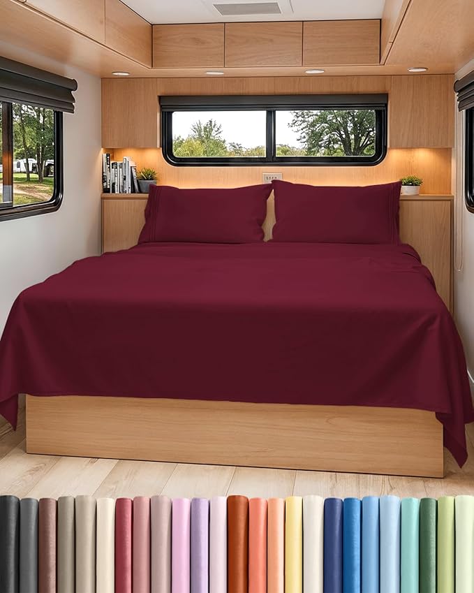 Short Queen Size 4 Piece Sheet Set - RV Short Queen, Soft, Breathable & Cooling Bed Sheets Set with Deep Pockets - Hotel Luxury Bedding for Women, Men, Kids, Teens, Boys & Girls - Oeko-Tex - Burgundy