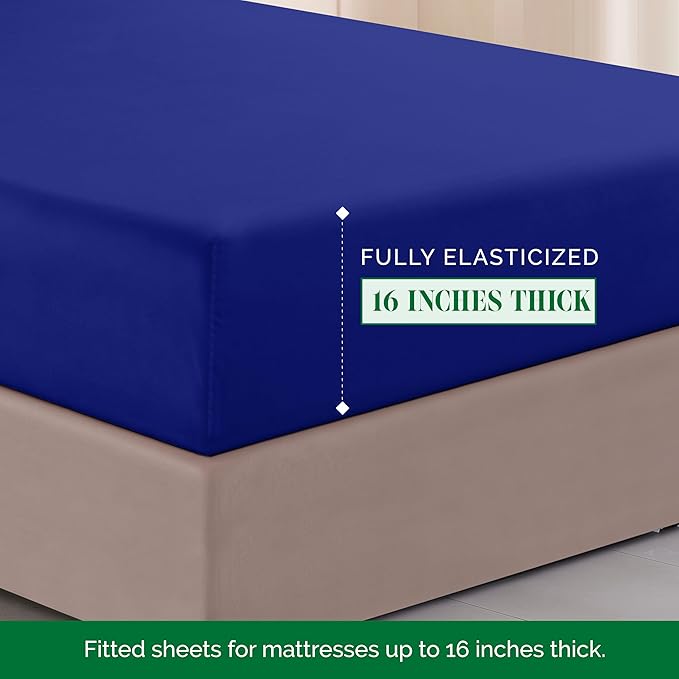 Elegant Comfort Luxurious 1500 Premium Hotel Quality Microfiber Three Line Embroidered Softest 4-Piece Bed Sheet Set, Wrinkle and Fade Resistant, Queen, Royal Blue