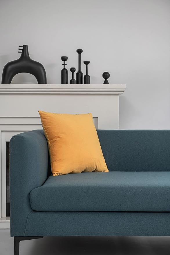 Euro Sham Covers 24x24 Mustard Yellow: Pack of 2 Cozy Soft Velvet Square Modern Luxury Decorative Throw Pillow Cases for Sofa Couch Living Room Bed Home Decor
