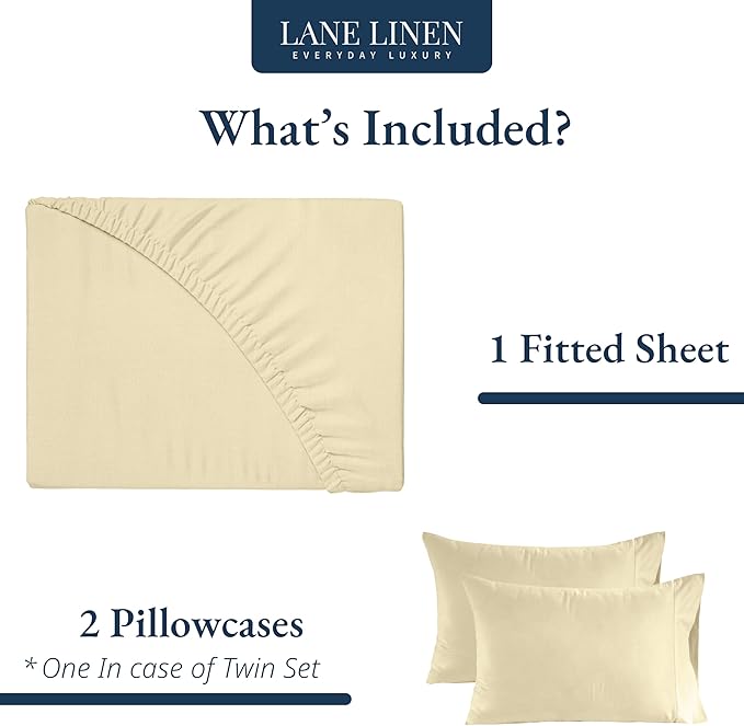LANE LINEN Twin Fitted Sheets, 100% Organic Cotton 2-Piece Set (1 Fitted Sheet, 1 Pillowcase), Percale Weave, Bottom Sheet, Soft, Breathable, Fits Mattress Upto 15' Deep - Vanilla (No Flat Sheet)
