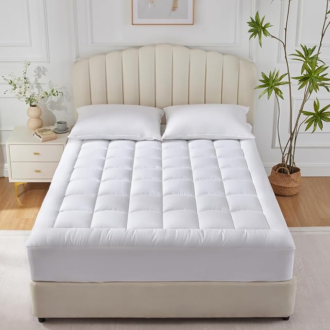 CozyLux Twin Size Mattress Pad Pillow Top Cotton Cooling Mattress Topper 8-21" Deep Pocket Mattress Cover Quilted Fitted Cooling 450GSM Mattress Protector (39x75 inch,White)
