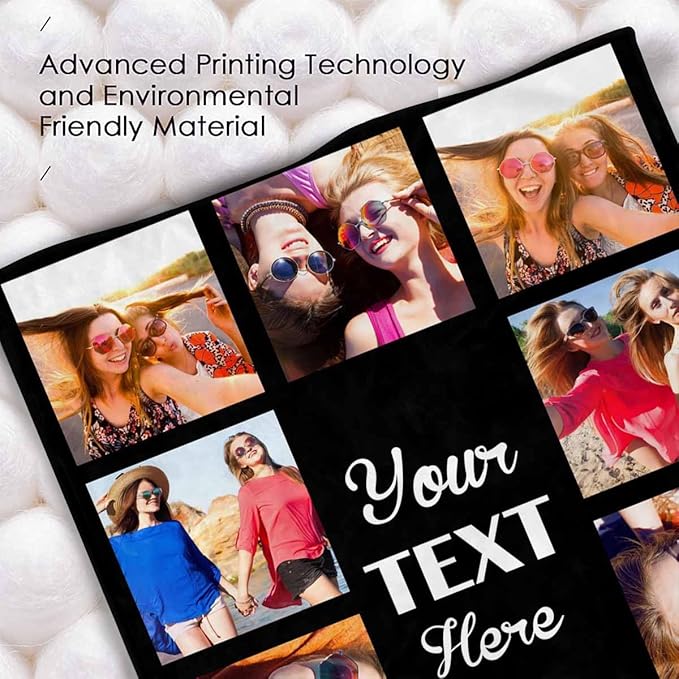 Custom Blanket with Picture, 10 Photos Costume Blanket Personalized Photo Blanket Best Friend Pictures Blankets for Besties,BFF, Female, Teen Girls, 8 Sizes