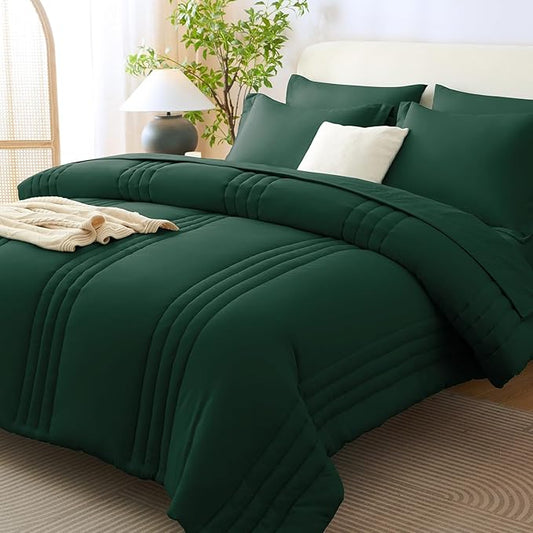 CozyLux Full Size Comforter Sets - 7 Piece Bed in a Bag Emerald Green Comforter Set with Sheets Bed Set All Seasons, Soft Bedding Set with Down Alternative Comforter, Sheets, Pillowcases & Shams