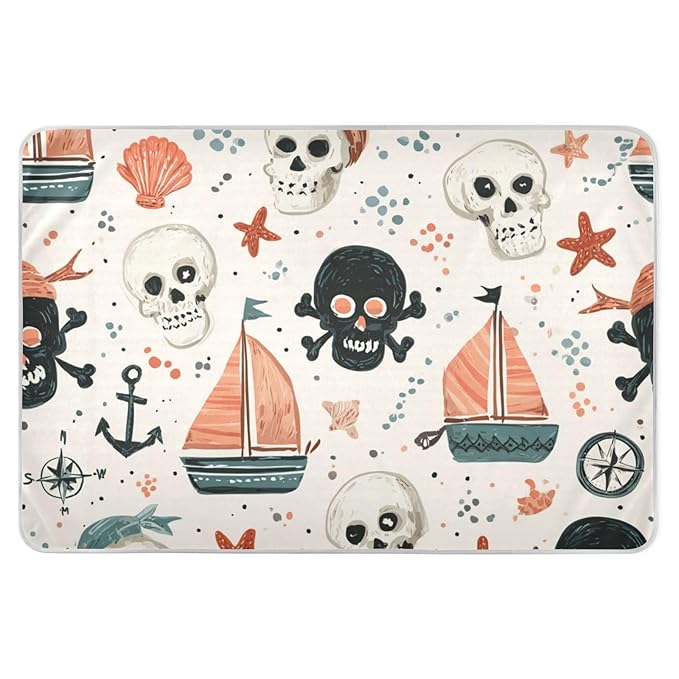 Waterproof Bed Pad Reusable Changing Pad Toddler Mattress Protector Large Pee Pad Baby Diaper Pad Soft Washable Liner Beige Pirate Skulls Sailboats Starfish Compass