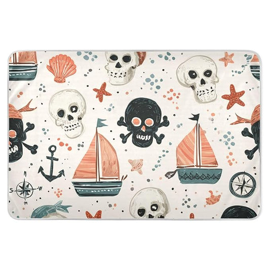 Waterproof Bed Pad Reusable Changing Pad Toddler Mattress Protector Large Pee Pad Baby Diaper Pad Soft Washable Liner Beige Pirate Skulls Sailboats Starfish Compass
