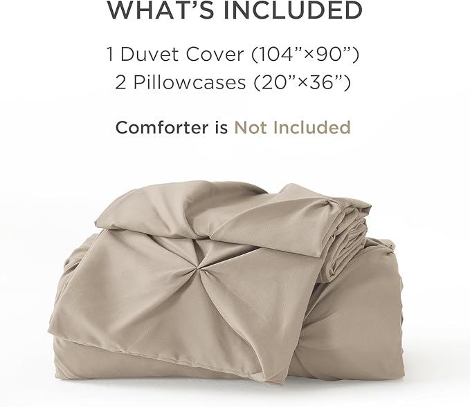 Litanika Khaki Pinch Pleat Duvet Cover King(104x90Inch), 3 Pieces(1 Duvet Cover, 2 Pillowcases) Luxurious Pintuck Bedding Set, Soft Microfiber Duvet Cover with Zipper Closure & Corner Ties