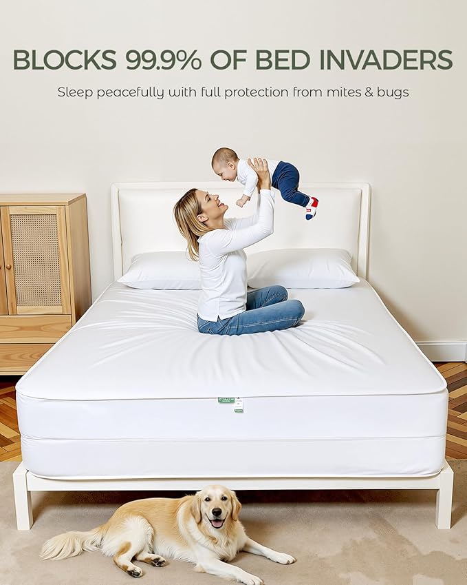 FAUNNA 100% Cotton Mattress Encasement, Bed Bug and Dust Mite Proof Mattress Protector Hypoallergenic & Antibacterial Protection, Noiseless Zippered Six-Sided Mattress Cover (Twin 16" Deep)