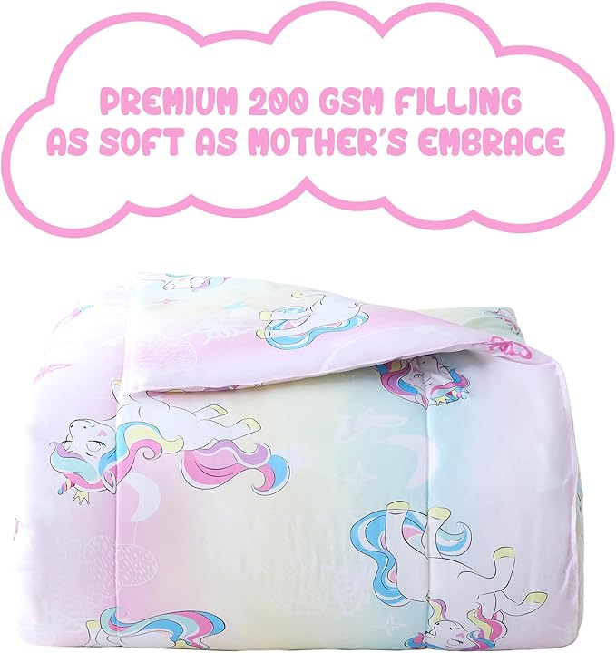 Yibeizi Twin Bed Comforter Set, Kids Lightweight All-Season Comforter Set Cute Rainbow Unicorn Pattern Microfiber Breathable Hypoallergenic Soft Oeko-Tex Bedding Comforter Sets