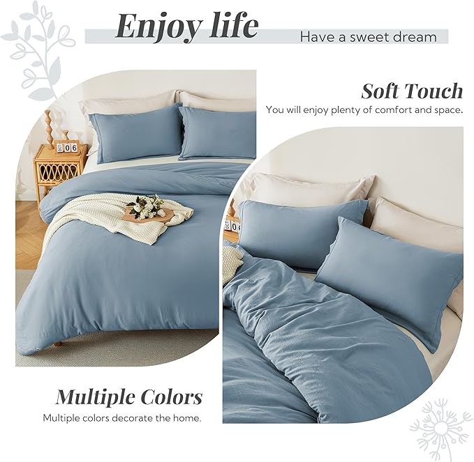 MILDLY Super Soft Duvet Cover 2pcs - 100% Washed Microfiber Haze Blue Comforter Cover Set with Zipper Closure & Corner Ties (No Comforter)