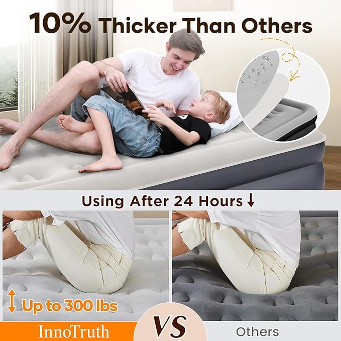 InnoTruth Twin Air Mattress with Built in Pump, Famiy Choice Award Winner, Inflatable Blow up Mattress, 18" Raised Colchones Inflables Air Bed, Ideal for Home and Outdoor, 300lb Weight Capacity
