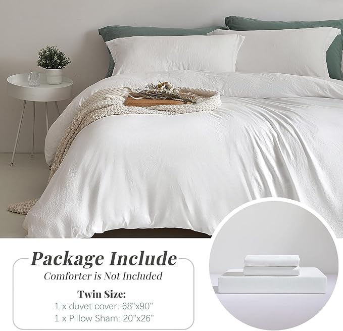MILDLY Super Soft Duvet Cover 2pcs - 100% Washed Microfiber White Comforter Cover Set with Zipper Closure & Corner Ties (No Comforter)