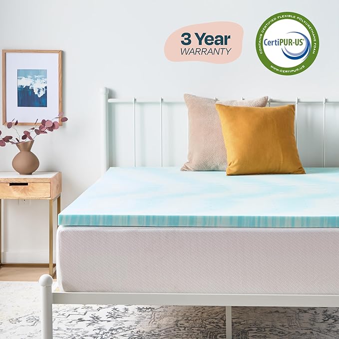 Linenspa 2 Inch Swirl Gel Memory Foam Mattress Topper, King Size – Cooling Gel Infused, Ventilation Holes – Pressure Relieving Bed Topper – CertiPUR Certified