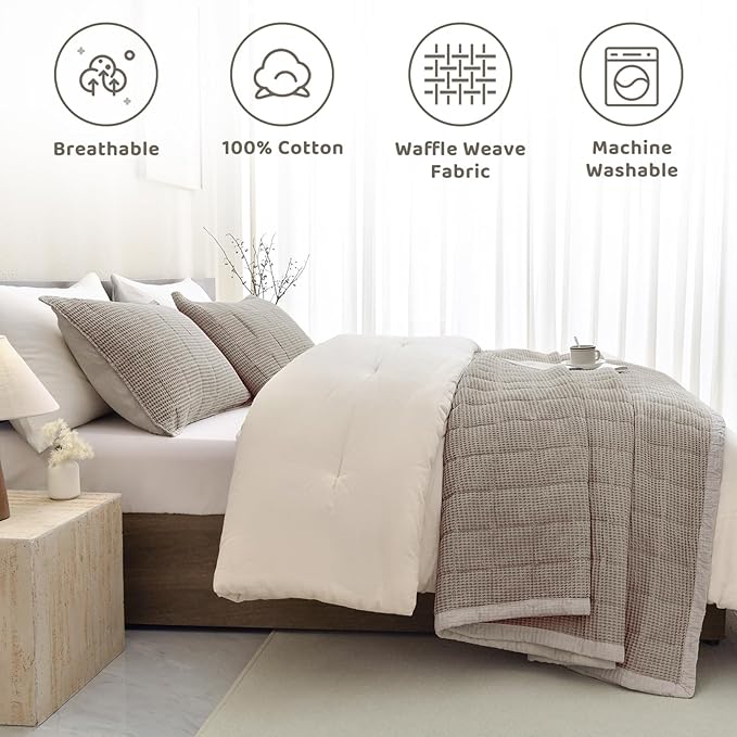 Sanracie Oversized King Bedspread(120"x120"), Cotton Waffle Weave Quilt Set 3Pcs Soft Lightweight Farmhouse Oversized King Quilt Bedding Set,Luxury Bedding Coverlet for All Seasons