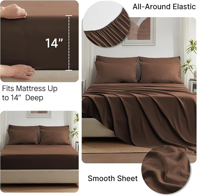 Anluoer Full Size Bed in a Bag 7 Pieces, Brown Bed Comforter Set with Sheets, All Season Bedding Sets with 1 Comforter, 2 Pillow Shams, 2 Pillowcases, 1 Flat Sheet, 1 Fitted Sheet