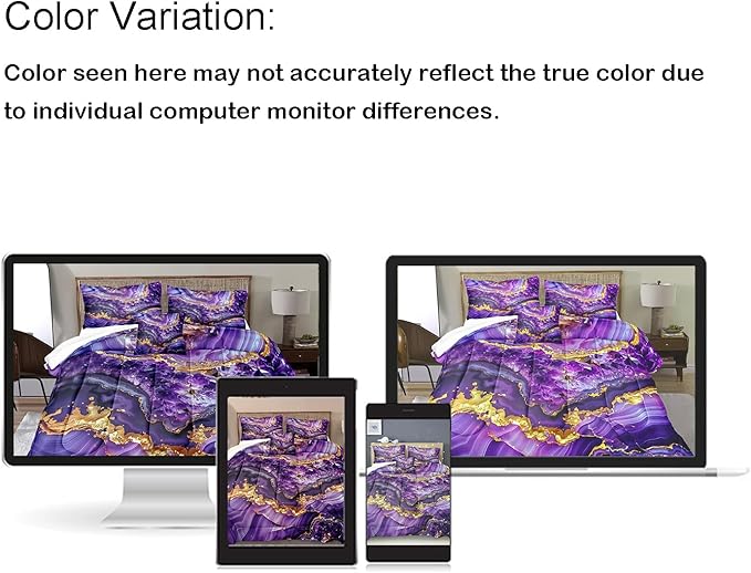 Bedbay Purple Gold Marble Comforter Set Queen Size Marble Bedding Set Abstract Art Texture Stone Diamond Aesthetic Room Decor 4 Pcs Luxury Bedding 1 Comforter 2 Pillowcases 1 Cushion Cover