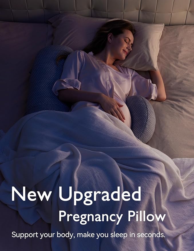 Momcozy Pregnancy Pillow, Original F Shaped Maternity Pillow for Pregnant Women with Adjustable Wedge Pillow, Full Body Support Pregnancy Pillows for Side Sleeping with Air Layer Cover, Grey