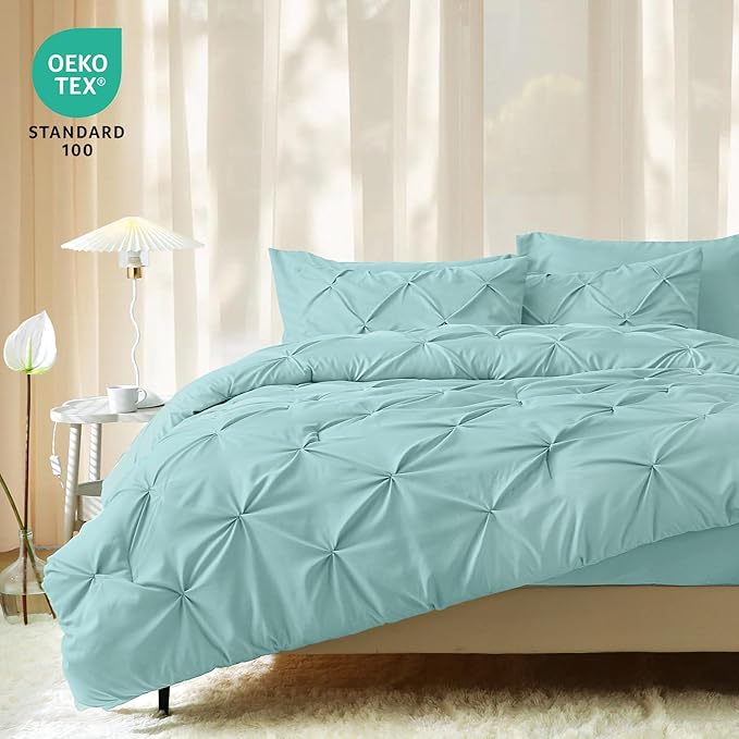 JOLLYVOGUE Full Size Comforter Sets 7 Pieces - Bed in a Bag Full for All Season, Pintuck Bedding Comforter Sets with Comforter, Flat Sheet, Fitted Sheet and Pillowcases & Shams, Lake Blue