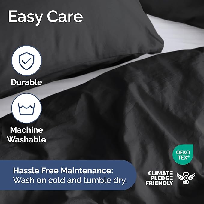 Black Duvet Cover Queen Size - Extra Soft Queen Size Duvet Cover - Lightweight, Comfy, Cozy & Breathable - Easy Care & Fade Free with Zipper Closures & Ties - 90" x 90" Inches - Comforter Not Included