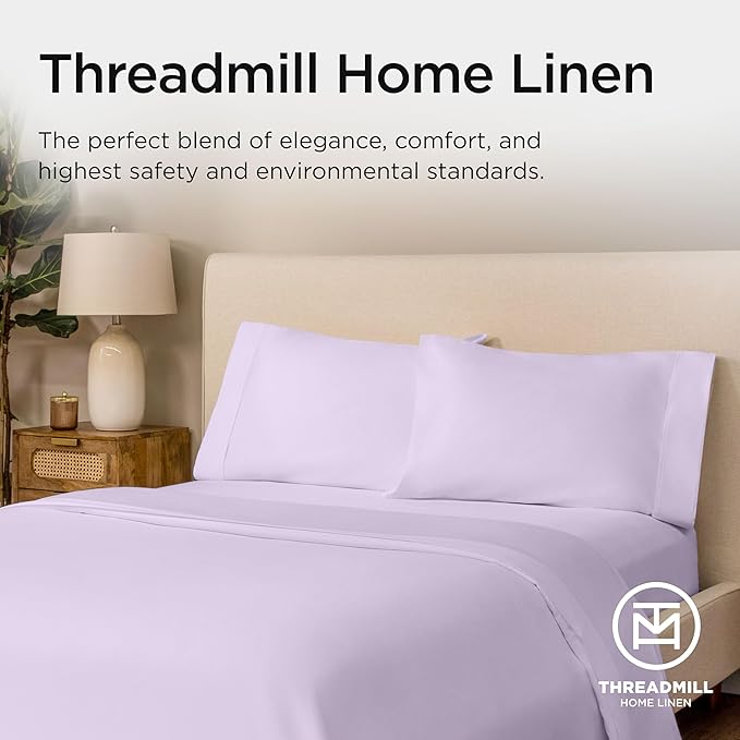 Threadmill California King Sheets, Certified American Supima Cotton Sheets, 1000 Thread Count Hotel Quality, 4 Piece Luxury Bed Sheets Set with Elasticized Extra Deep Pocket, Lilac