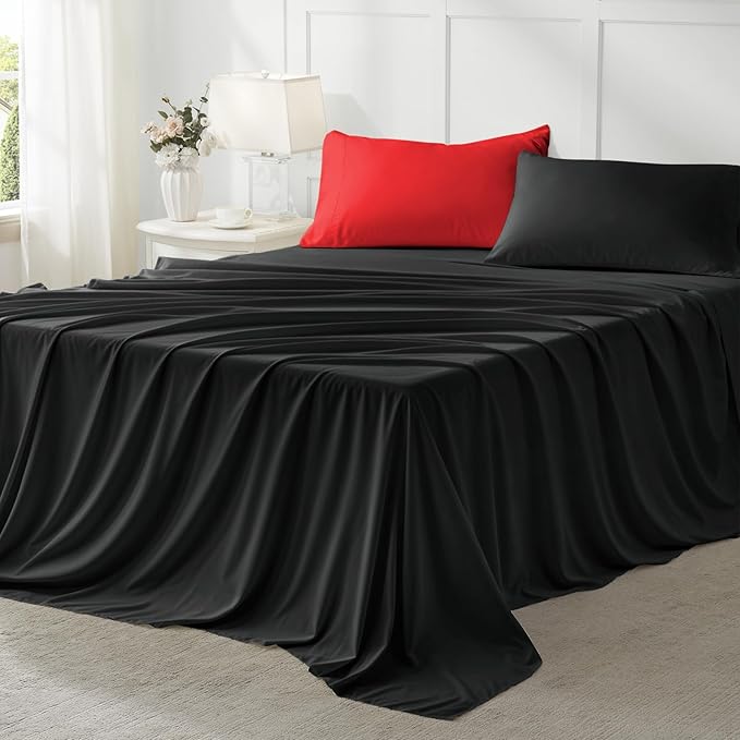 Anluoer Twin XL Comforter Set, 5 Pieces Black Bed in a Bag, All Season Bedding Sets with 1 Comforter(68"*88"), 1 Pillow Sham, 1 Pillowcase, 1 Flat Sheet, 1 Fitted