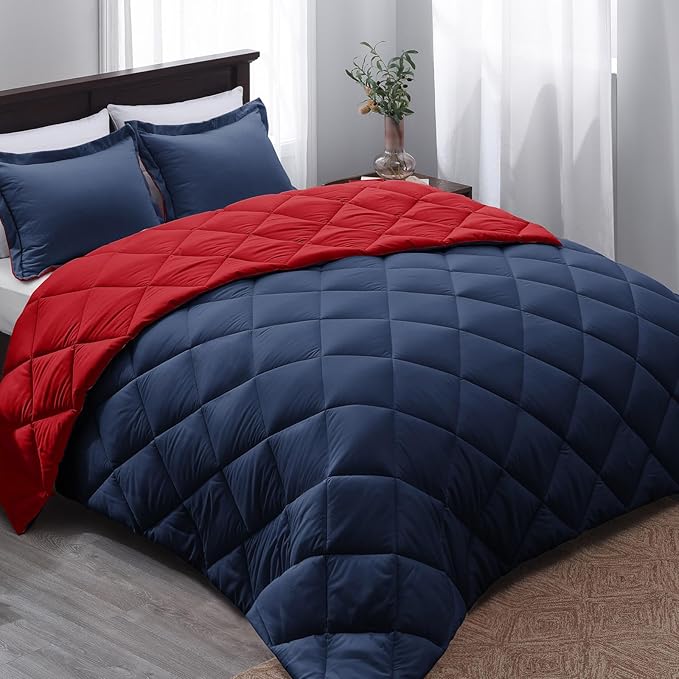 Basic Beyond California King Comforter Set, Navy and Red Comforter Set California King for All Seasons, 1 Comforter 104"x96" and 2 Pillow Shams 20"x36"+2"